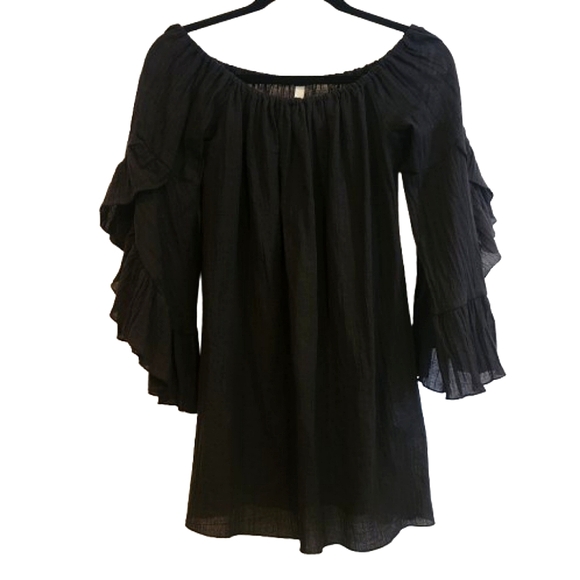 Elan Tops - Elan Black Ruffle Sleeve Blouse Tunic Boho Size Medium